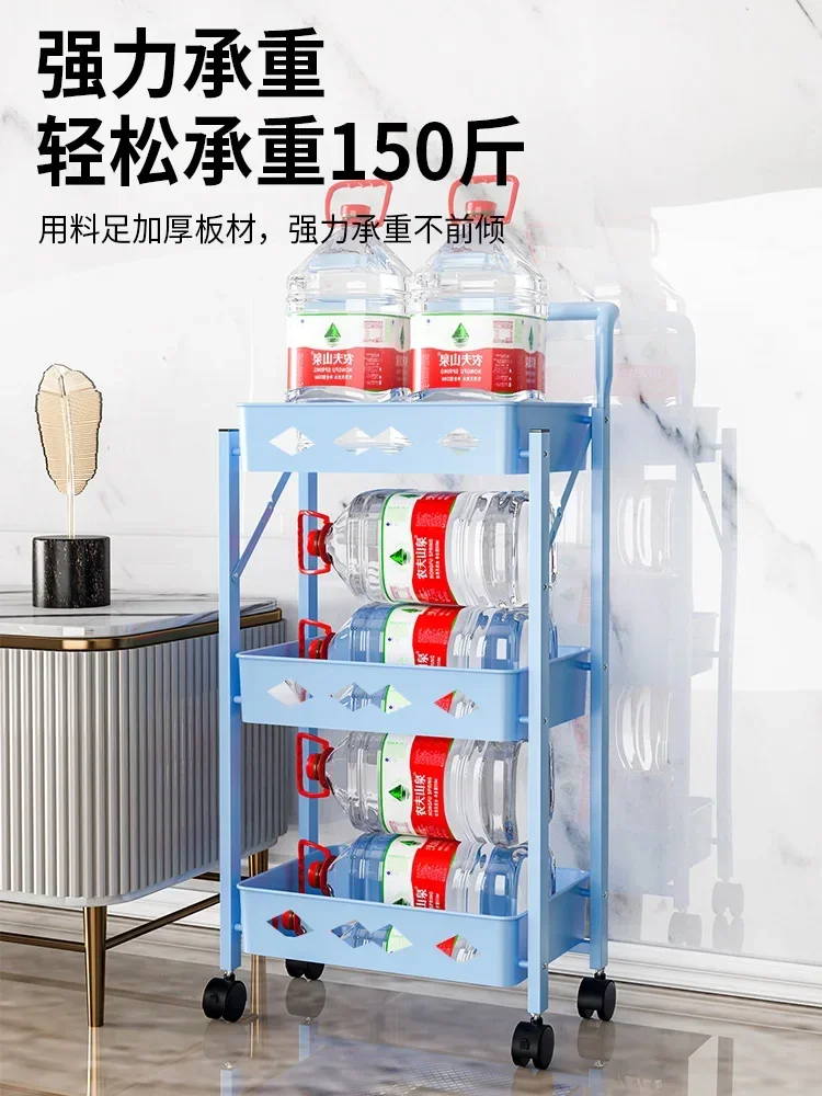 Hot-selling new kitchen storage rack, floor, multi-layer foldable household trolley   vegetable basket supplies