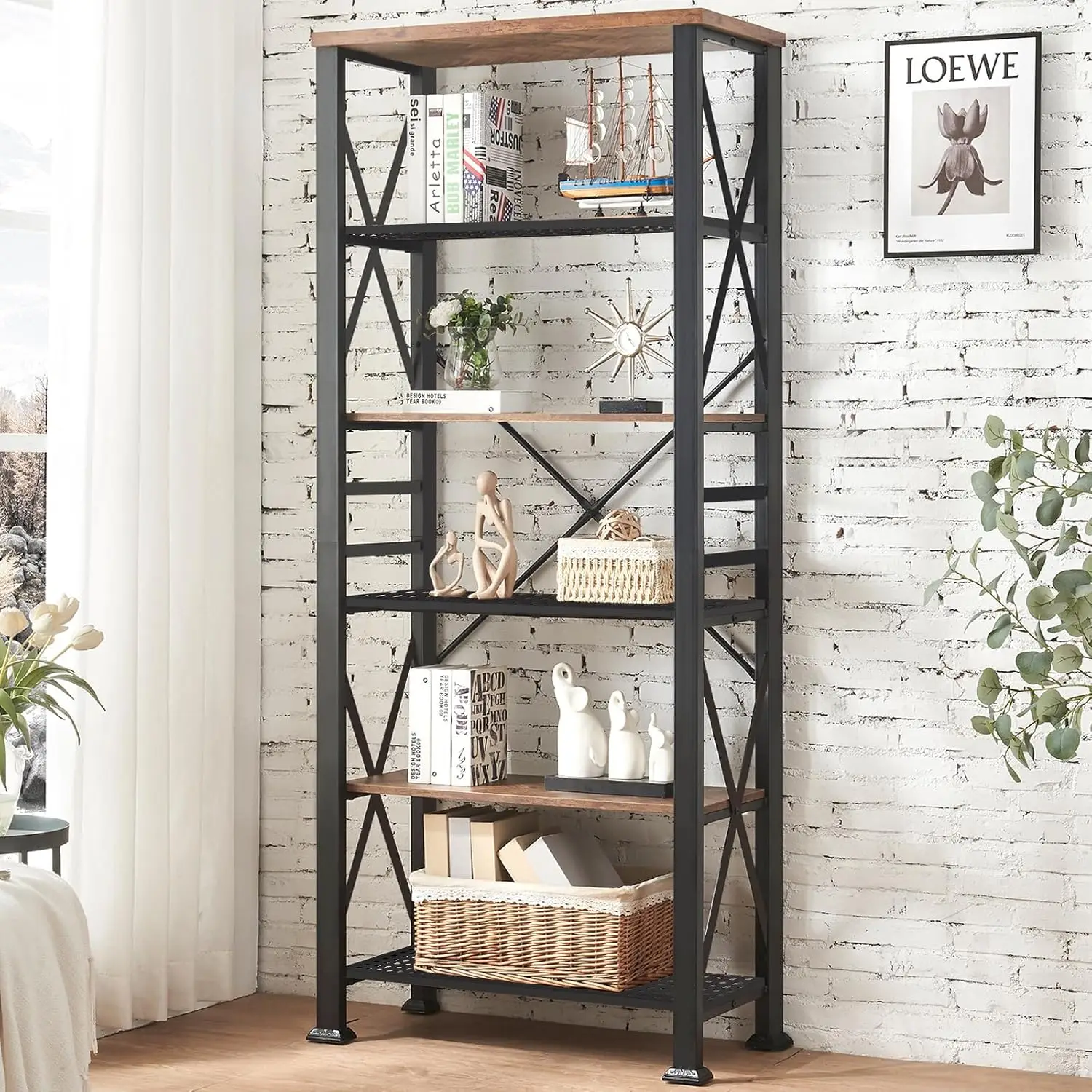 HOMBAZAAR 책장, 6 단 산업용 책장, Etagere 책장 및 책장, 높은 책장 보관 정리함