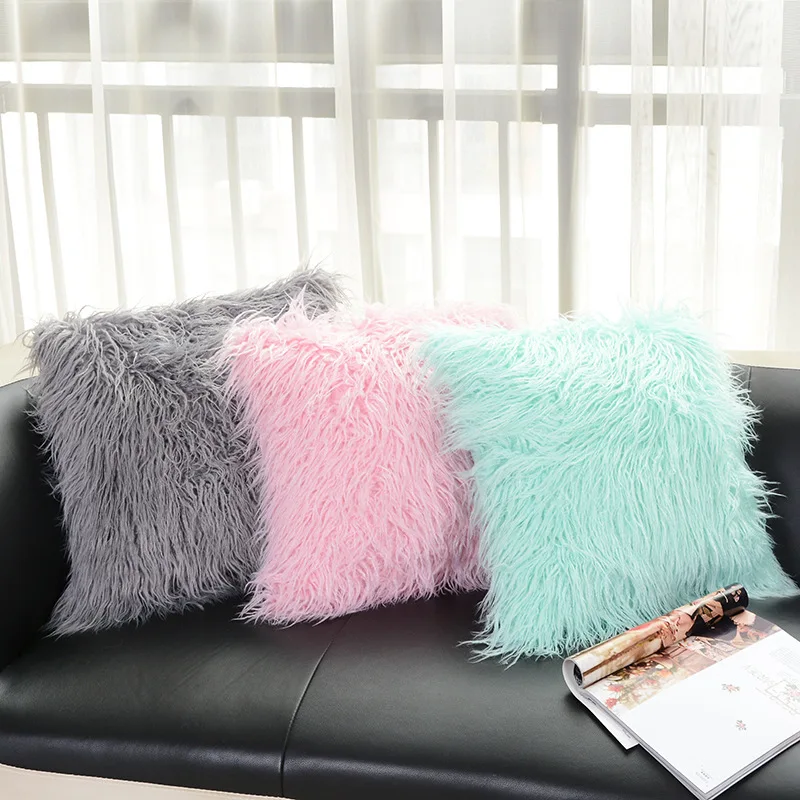 Cozy couch cushion cover Plush soft solid fur feather Lumbar Pillows case luxury sofa bedding pillowcase square 45x45cm FG598