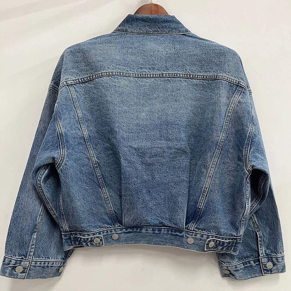 Women\'s Streetwear 2024 @C* Light Blue Loose Casual Short Denim Jacket Denim Jacket