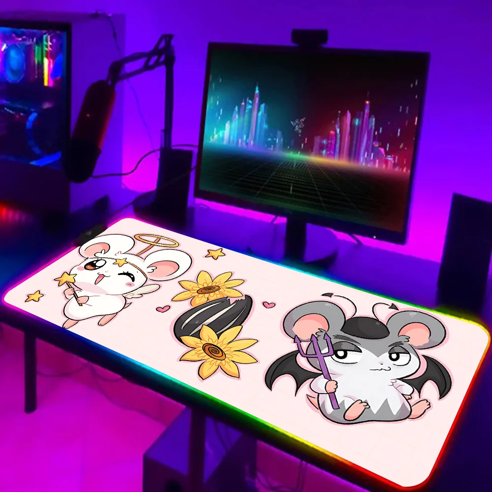 Süße Hamtaro RGB PC Gamer Tastatur Mauspad Mousepad LED leuchtende Mausmatten Gummi Gaming Computer Mousepad