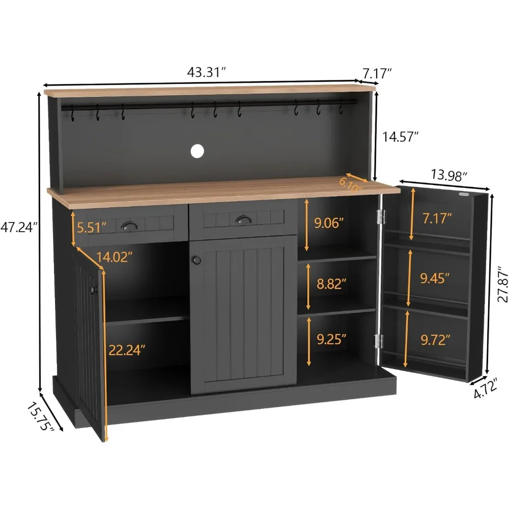 Sideboard Buffet Cabinet with 2 Drawers, Farmhouse Kitchen Pantry with Adjustable Shelves, Coffee Bar Cupboard Cabinet