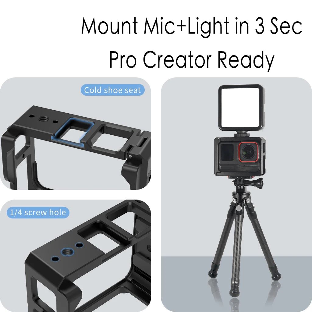 Protective Cage Frame for Insta360 Ace Pro 2 Battery Quick Release Cage 1/4 ARRI Cold Shoe Mount Mic Light Holder Tripod Bracket
