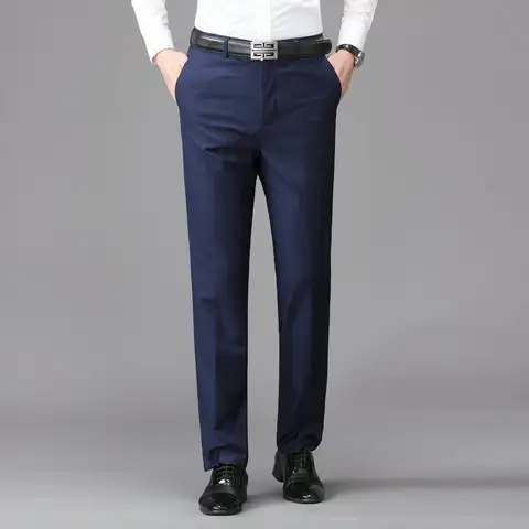29-38 고품질 남성 정장 바지 비즈니스 캐주얼 클래식 블랙 그레이 딥 블루 팬츠 스트레치 스트레이트 바지 사용자 정의 가능