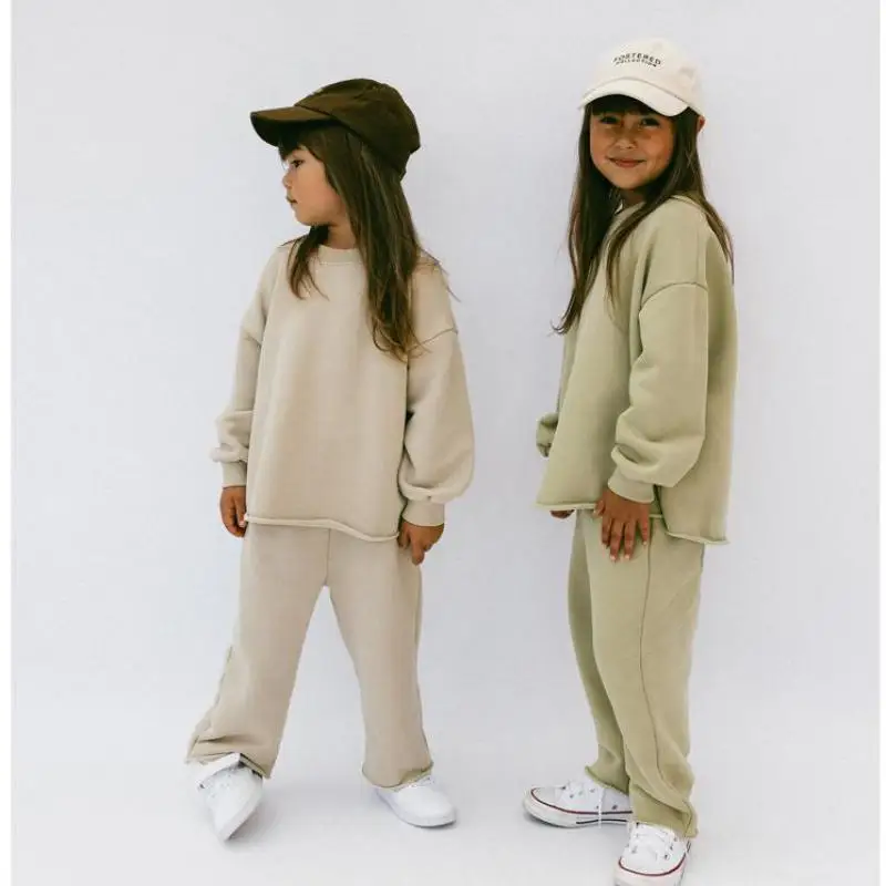 

2025 Autumn New Children Long Sleeve Clothes Set Boys Girls Casual Sweatshirt + Pants 2pcs Suit Cotton Kids Solid Simple Outfits