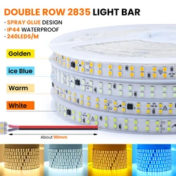 5M 10M 20M/Roll LED Strip Light AC 220V 2835 240LEDs/M Flexible Adhesive LED Tape Double row Waterproof Led Ribbon Rope Light