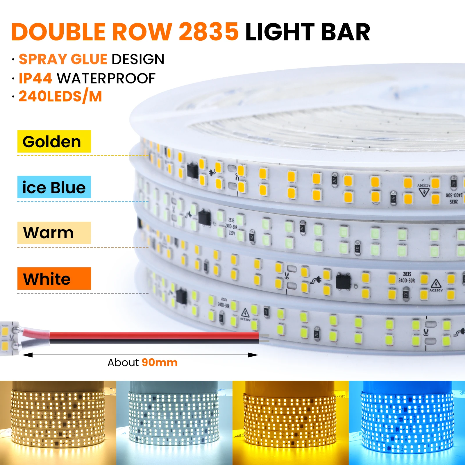 5M 10M 20M/Roll LED Strip Light AC 220V 2835 240LEDs/M Flexible Adhesive LED Tape Double row Waterproof Led Ribbon Rope Light