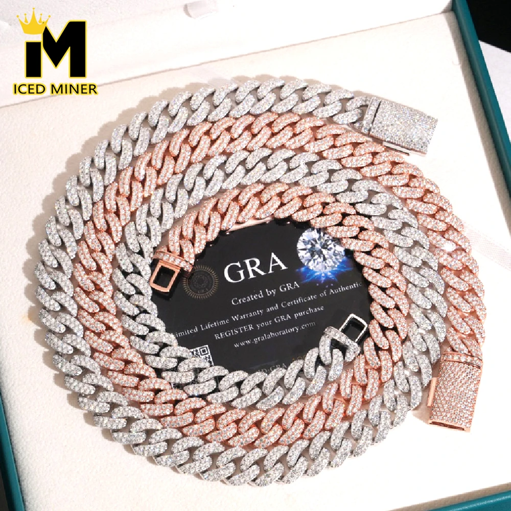 13mm Icedminer Bubble Moissanite Cuban Link Chain Iced Out Necklaces For Men S925 Silver Choker Pass Tester Hip Hop Jewelry