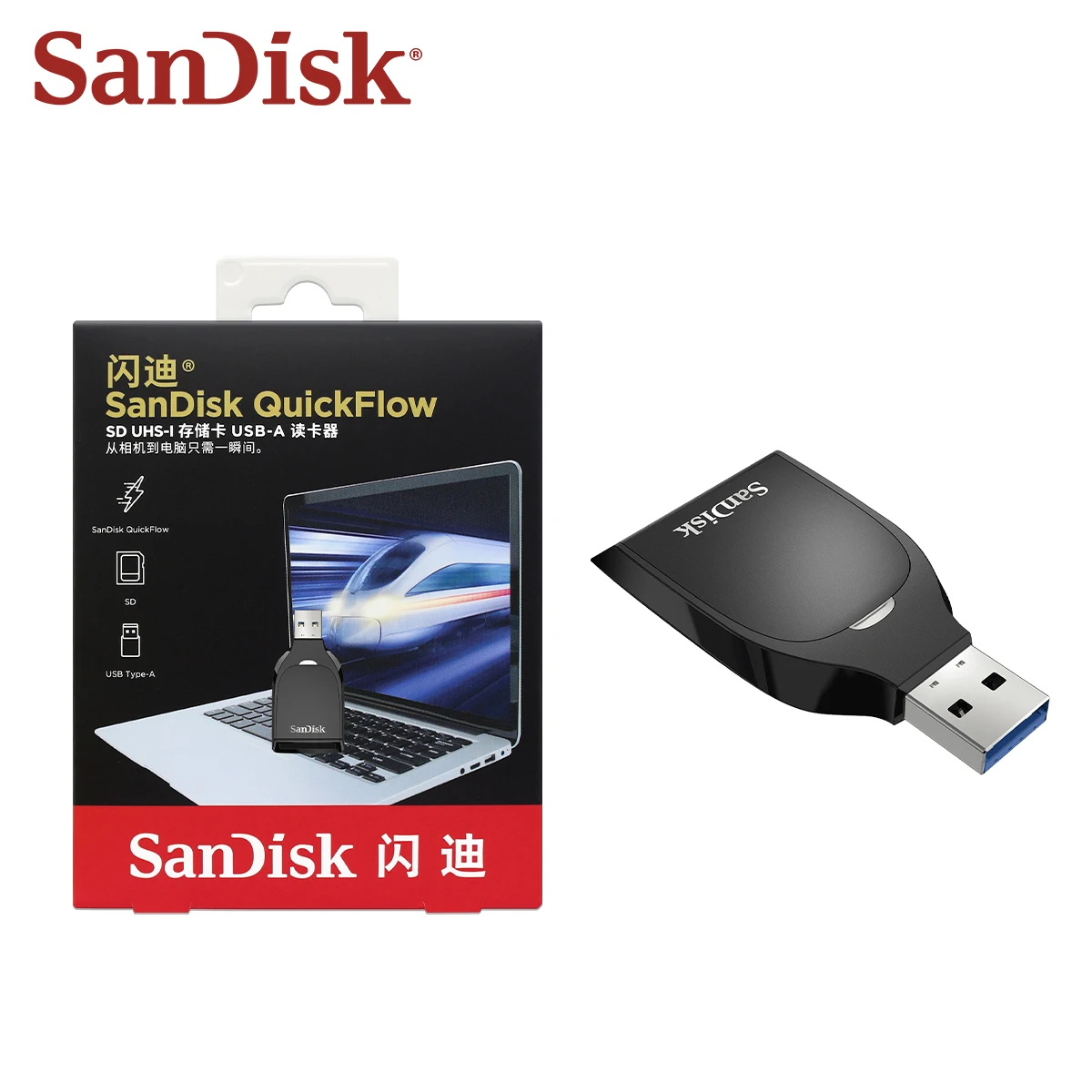 Оригинальный кардридер SanDisk QuickFlow SD UHS-I USB3.2 Gen1 Type-A, прочный и портативный, скорость передачи данных до 170 МБ/с для ноутбуков/ПК Оригинальный кардридер SanDisk QuickFlow SD UHS-I USB3.2 Gen1 Type-A, прочный и портативный, скорость передачи данных до 170 МБ/с для ноутбуков/ПК