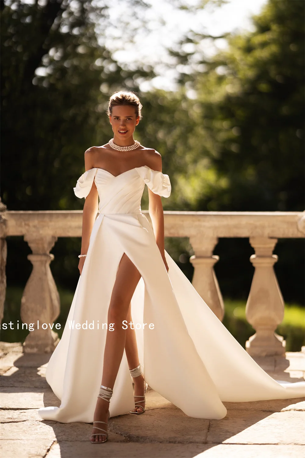 Charming Off The Shoulder Pleat Sweethart Satin A Line Wedding Dresses Side Slit Bridal Grown 2024 Vestido De Noival