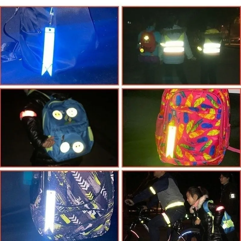 Mochila escolar reflectante, dije de llave, cinta de seguridad brillante, diseño ondulado, carrera nocturna, ciclismo, paseo, mochila para estudiantes, accesorio