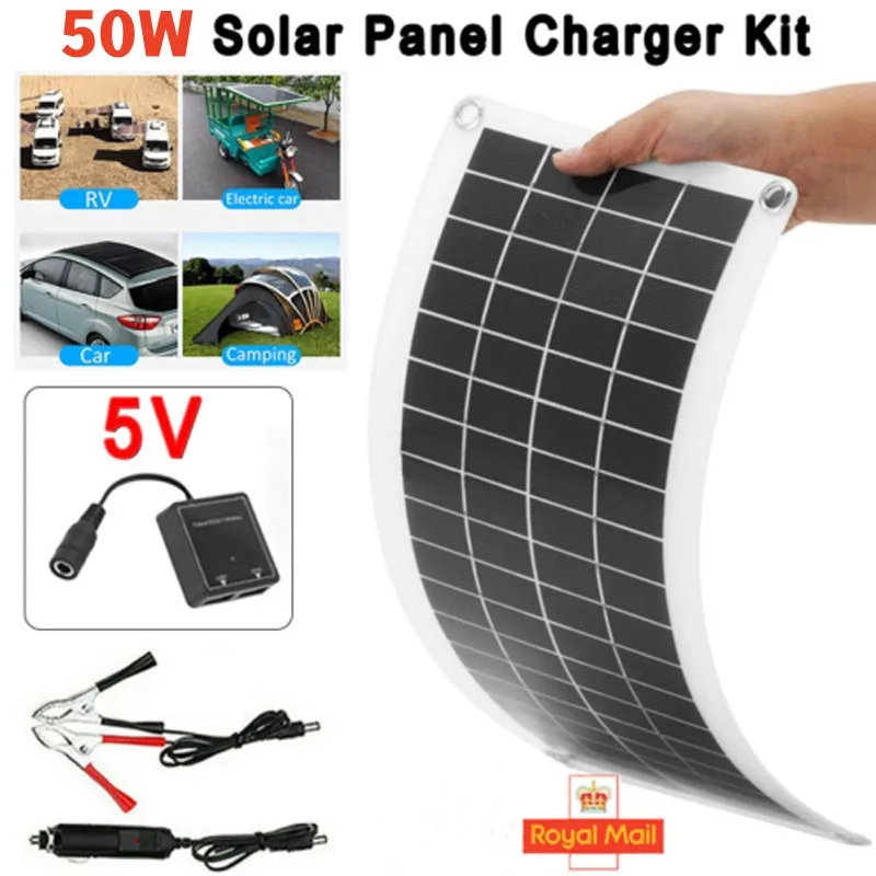 

50w Solar Panel Dual 18v/5v USB with 10A Controller Waterproof Solar Cells Poly Solar Cells for Car Yacht Phone Battery Charger