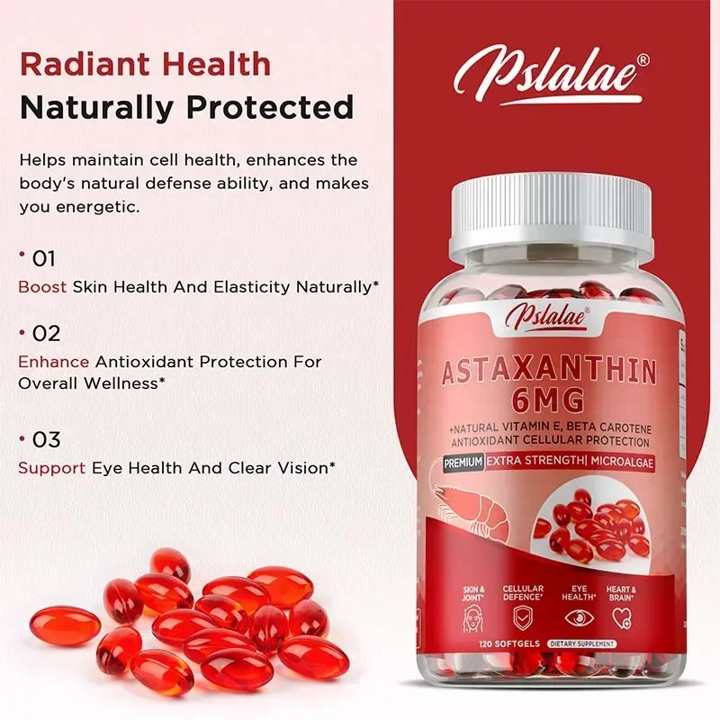

Astaxanthin Capsules - Supports Bone, Heart, Brain, Joint, Skin Health, Promotes Cardiovascular Health, Accelerates MetabolismSu