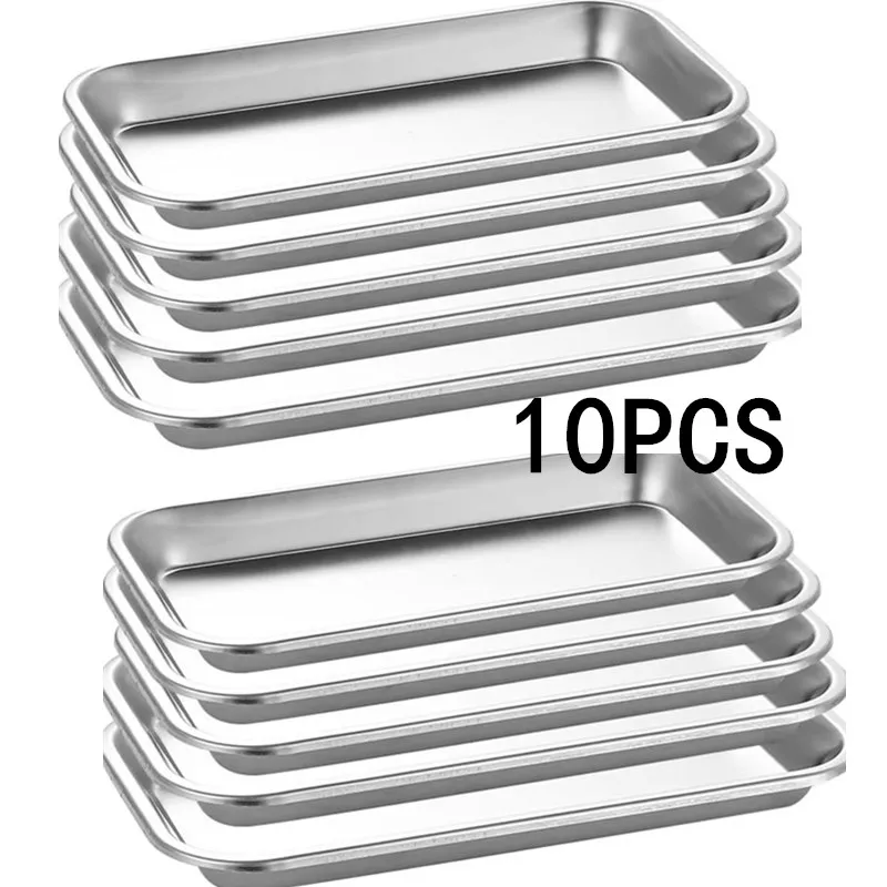 5/10pcs Stainless Steel Square Tray for Kitchen Storage Dental Medical Tools Nail Tattoo Supplies - Disposable Organization Tray