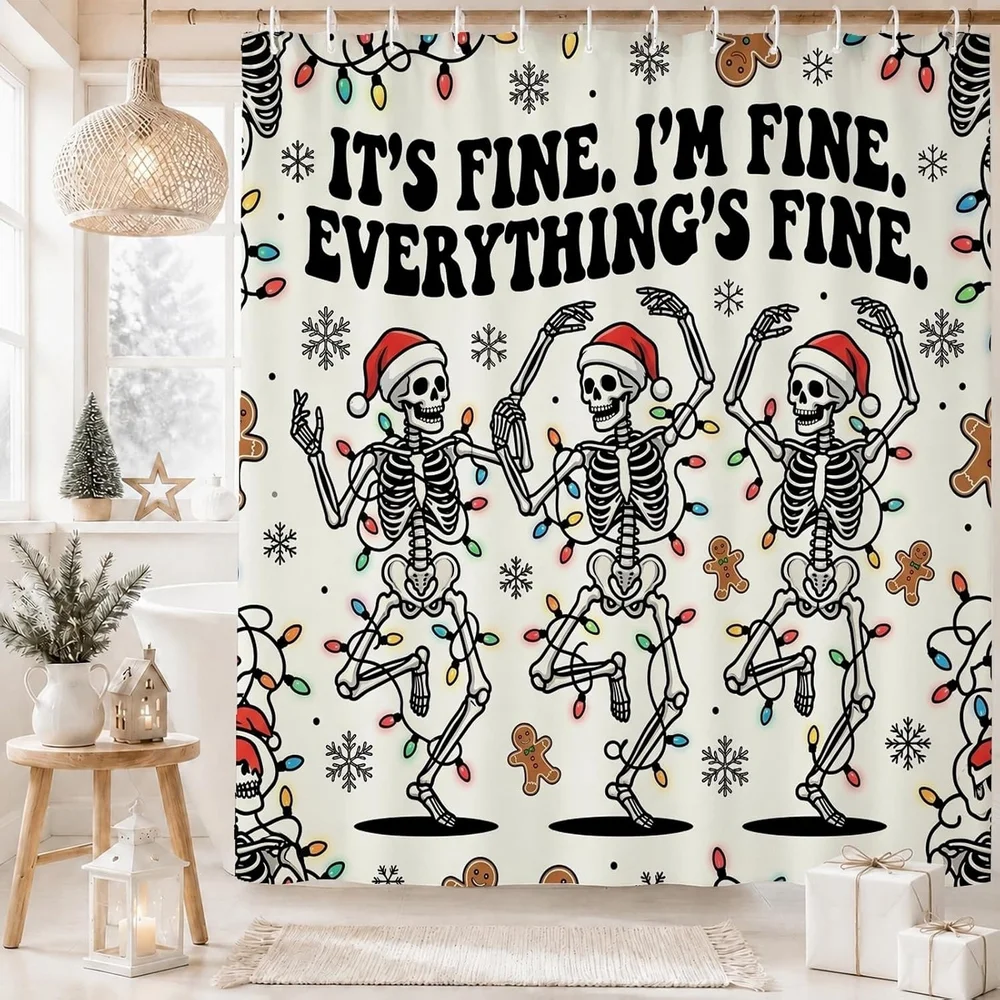 Funny Skull Shower Curtain Funny Skeleton Halloween Cartoon Cute Cool Kids Horror Gothic Home Polyester Bathroom Decor Curtain