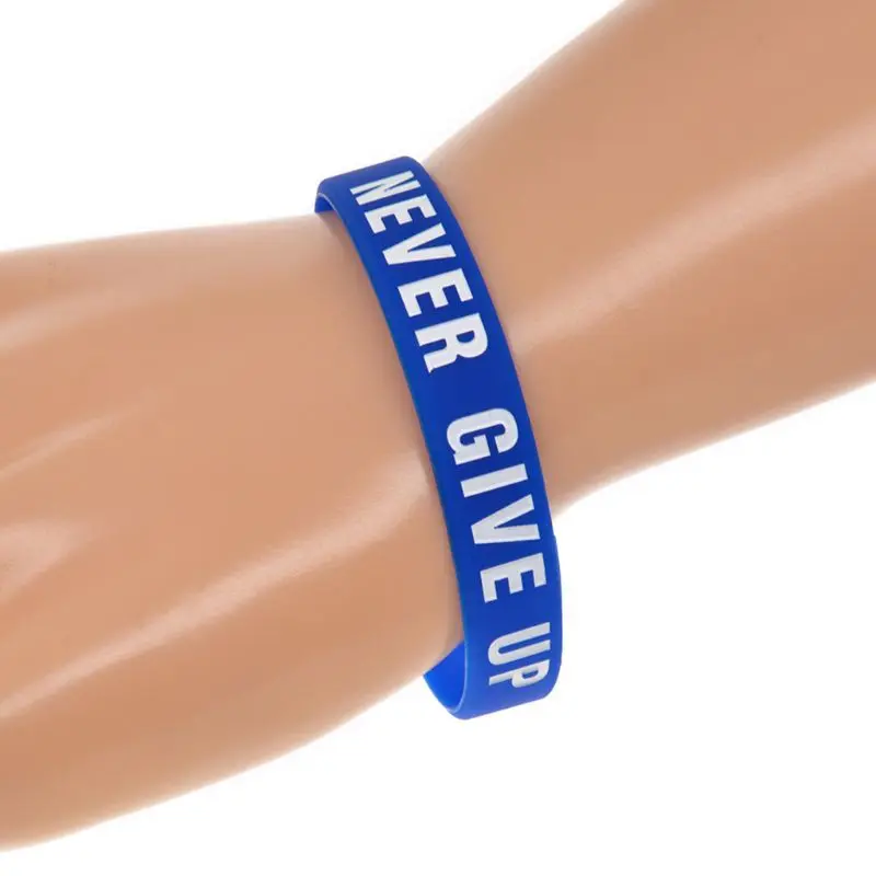 Pulseira silicone motivacional nunca desistir letras coloridas pulseira elástica esportiva presentes