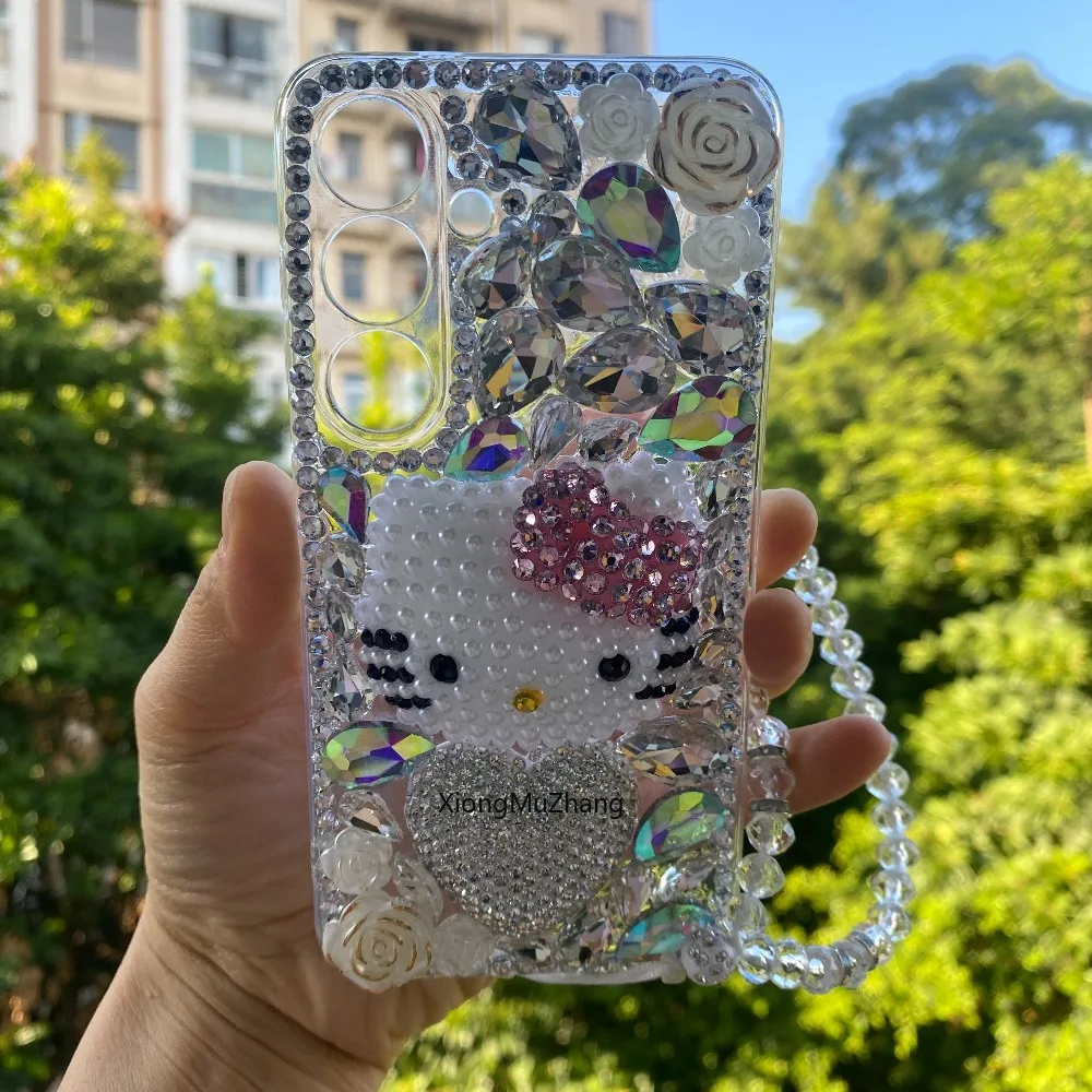 Cartoon Hello Kitty Handgelenk-Schlaufenhülle für Samsung S25Ultra S24 Plus S23 S22 Ultra S21 S20 FE S26 Note20 Glitzernde Strass-Abdeckung – Detail 10