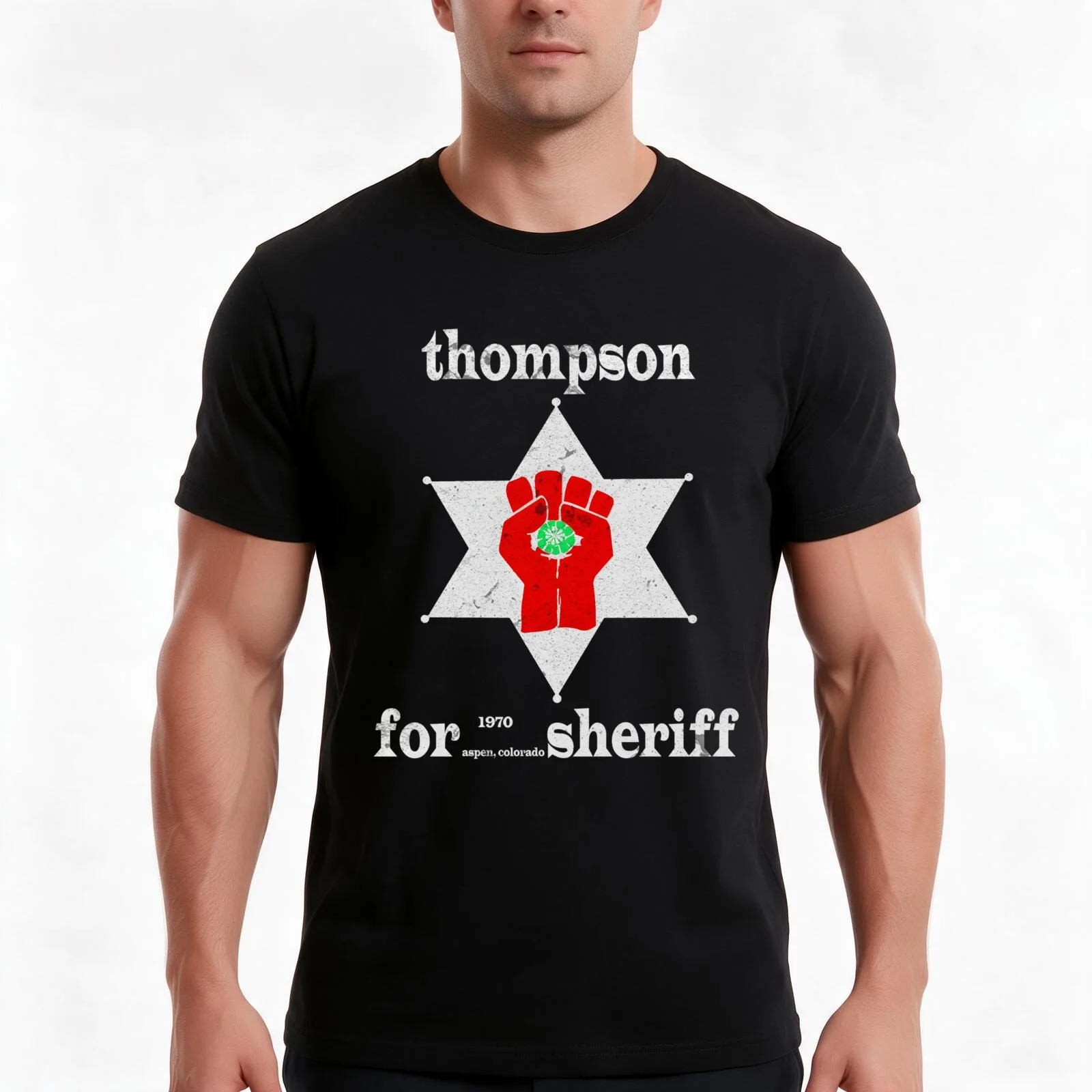 Thompson For Sheriff Essential T-Shirt, Summer Casual Cotton Tee, Oversized Streetwear Tops, Vintage Graphic Print, 100% Cotton