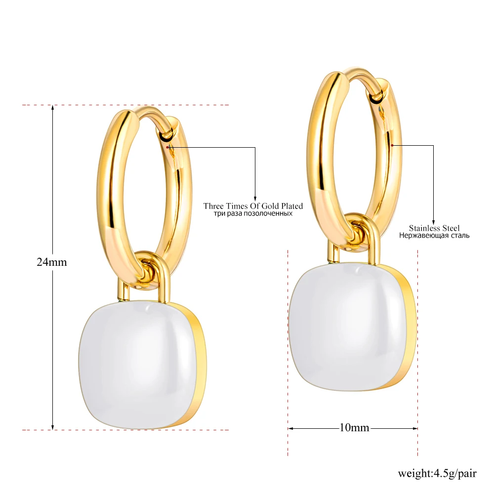 Lokaer Trendy Titanium Stainless Steel Square Charm Hoop Earrings Gold Plated Blue Black White Glazed Earring For Women E22086