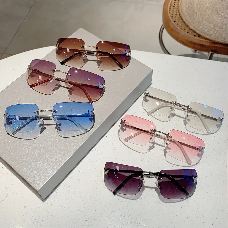 Y2K Luxury Brand Designer Rimless Square Sunglasses Women For Y2K Luxury Brand Designer Rimless Square Sunglasses Women For