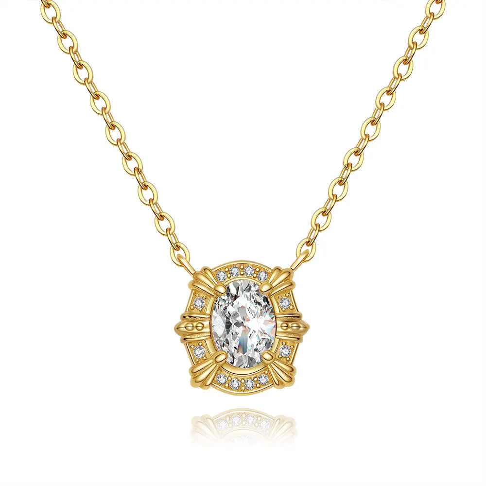 

S925 Sterling Silver 1 Carat Oval Cut Moissanite Pendant Gold Color Necklace For Women
