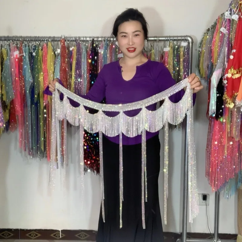 customized belly dance belt new waist chain big diamond high flash bright Eastern dance beginner pure handmade skirt costume