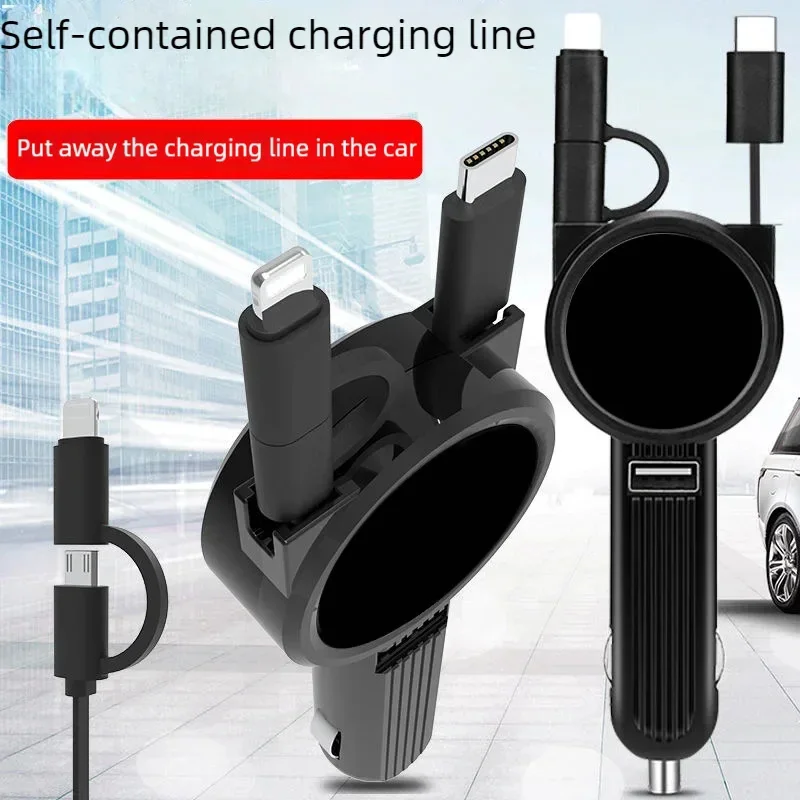 3IN1 Car Charger With Telescopic Cable For iPhone USB Type-C Dual Retractable Cable 5V/1.5A Car USB Charger For Samsung