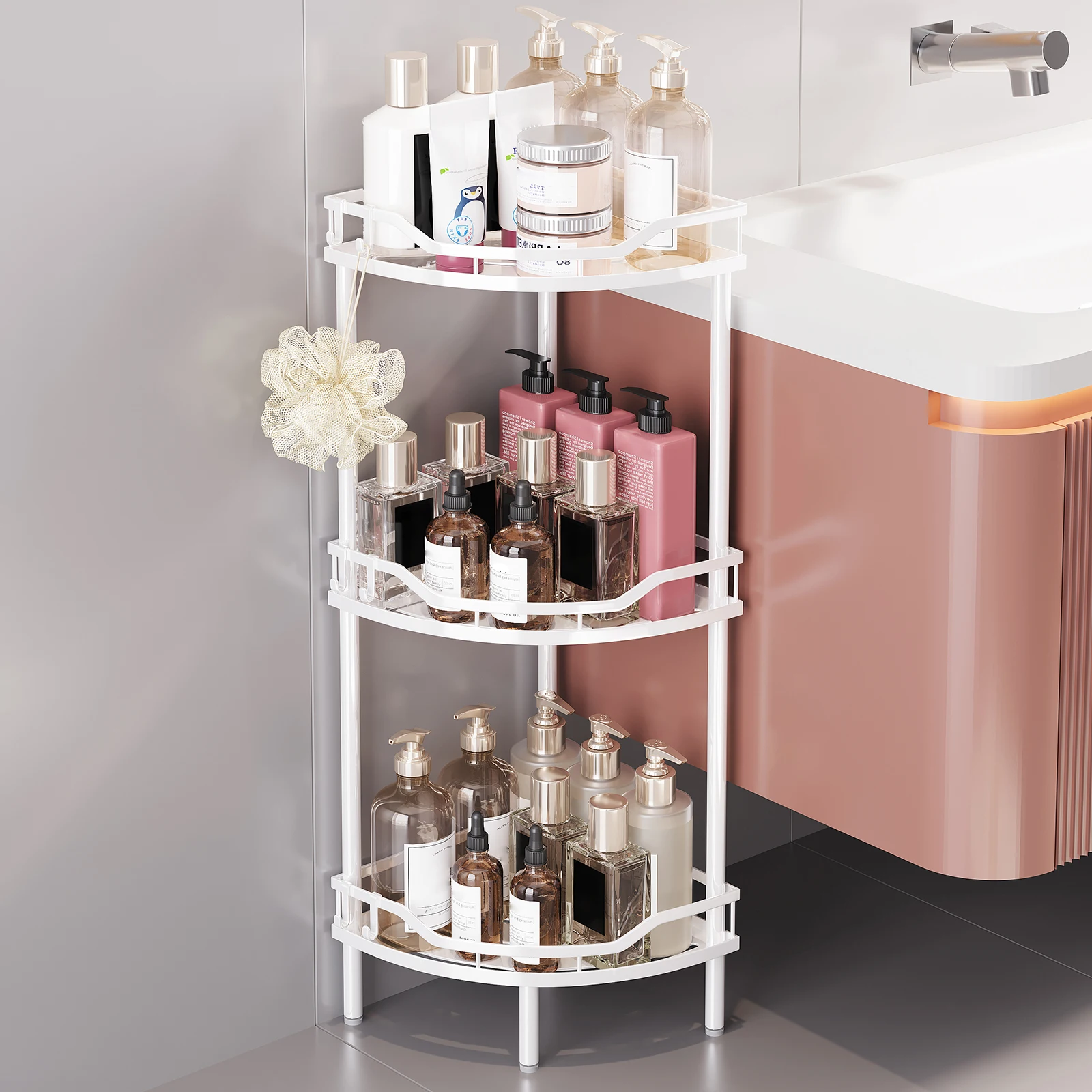 1 Stück Eckregal für das Badezimmer, freistehendes dreieckiges mehrschichtiges Regal, Zwischenraum-Aufbewahrungsregal für Duschgel und Shampoo, Duschregal für die Badezimmer-Shampoo-Aufbewahrung.