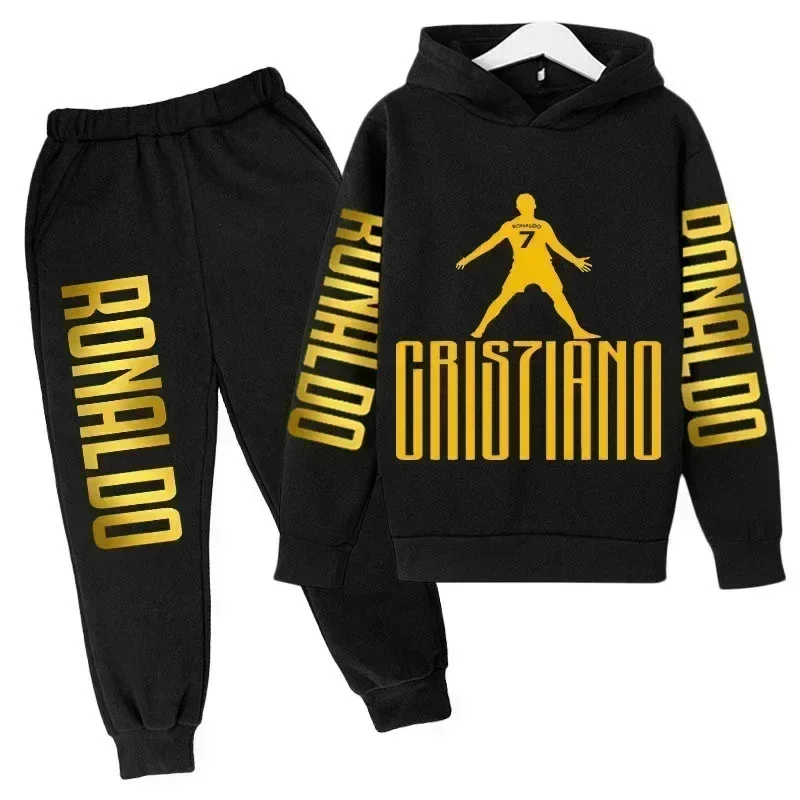 Autumn Children 2pcs Set Fashion Ronaldo Cr7 Hoodie+Pants Suit Kid Boys Girl Clothes Casual Sportwear Football Star Tracksuits