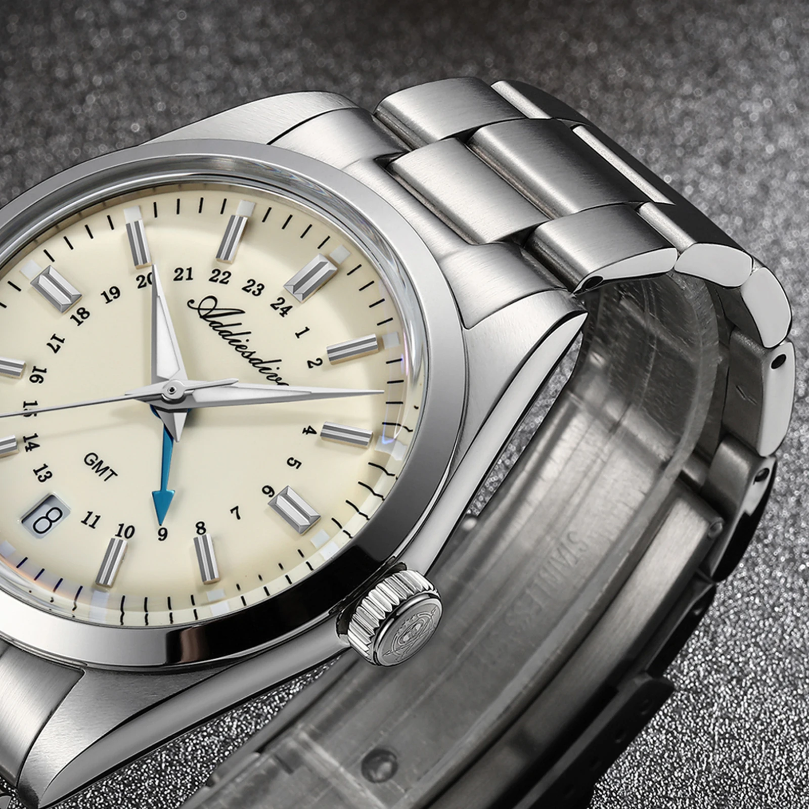 ADDIESDIVE GMT Watch Men Swiss Ronda 515-24H Movemet 10Bar Waterproof AR Coating Glass 316L Stainless Steel 36mm Quartz Watch