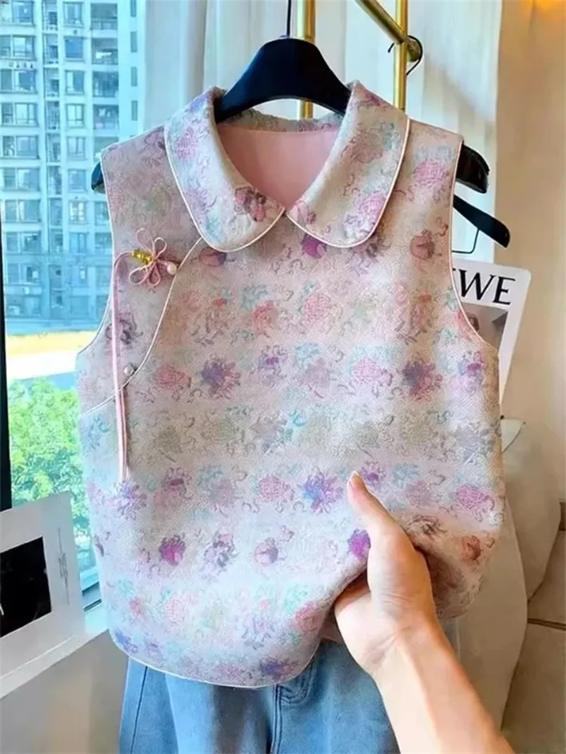 Women's Vest New Spring/summer Cardigan Loose Sleeveless Flower Vest Jacket for Women Commuting and Age-reducing Chinese Jacket