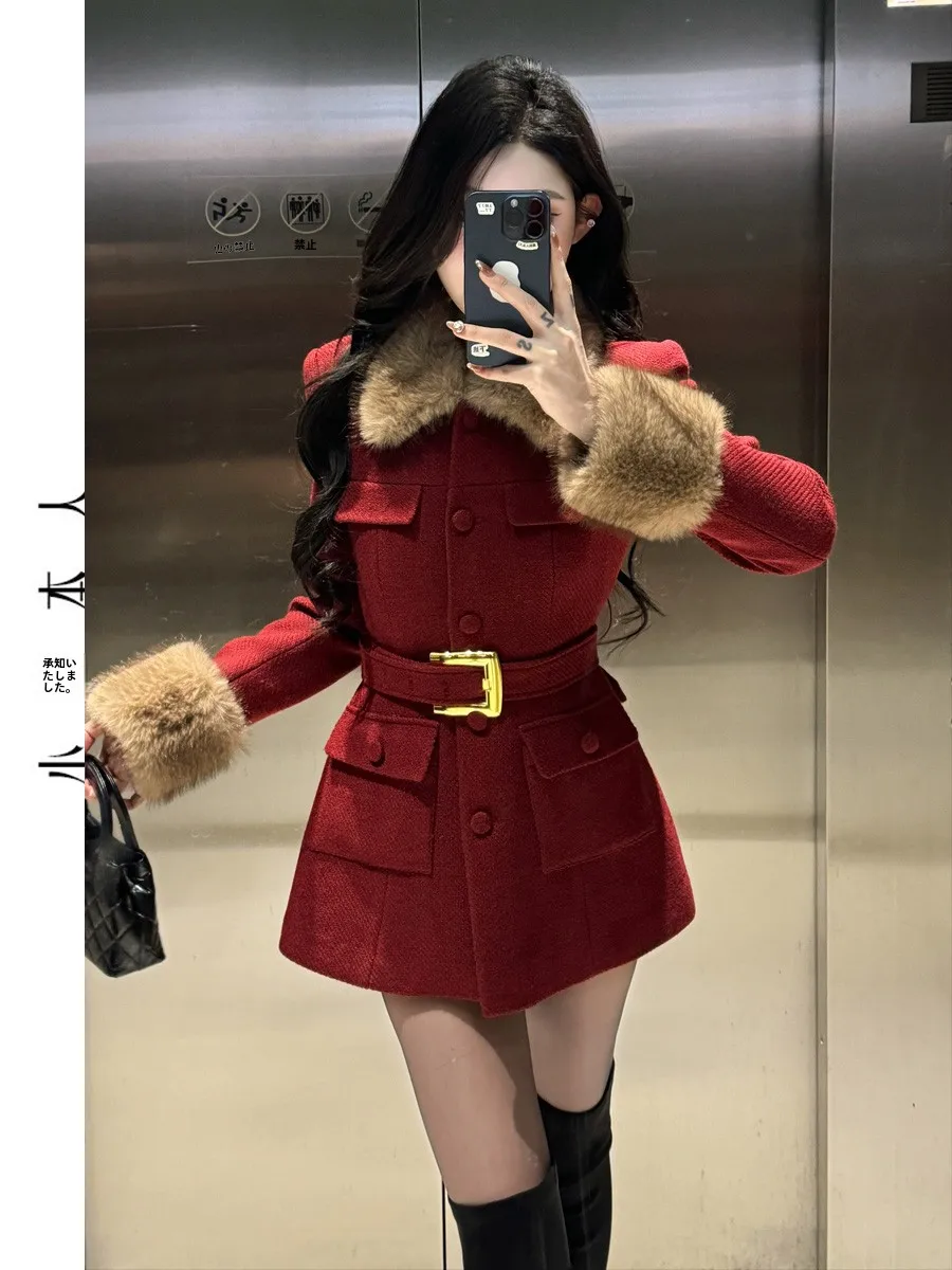 

Elegant Fashionable Premium Woolen Coat Slimming Short down Polyester Wool Blend Spring Commute Casual Party Women's Jacket