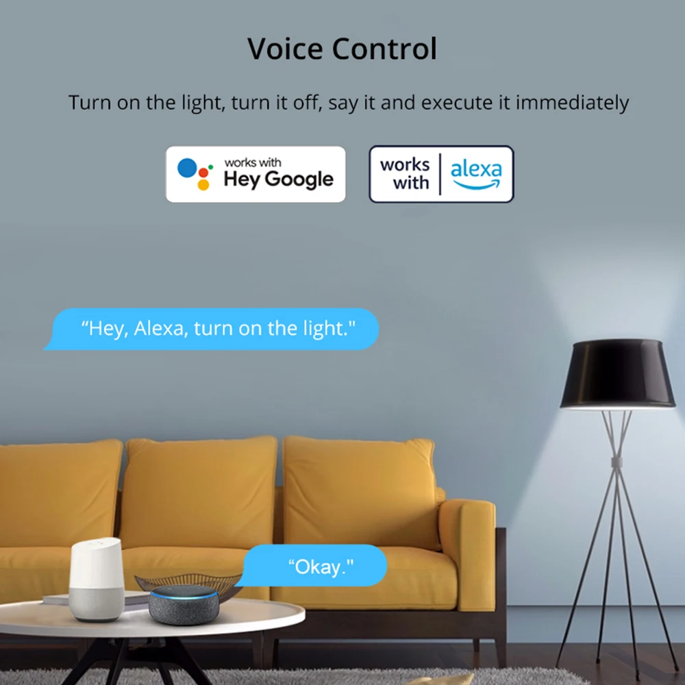 Woolley No سلك محايد واي فاي التبديل وحدة مفتاح الإضاءة الذكية الصغيرة اتجاهين التحكم متوافق مع Alexa Google Home eWeLink APP