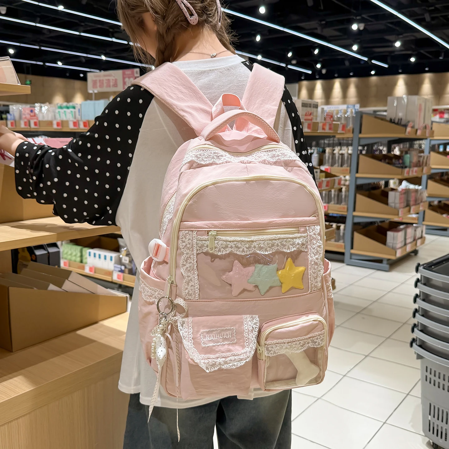 Women Lace Decor Backpack Cute Large Capacity Girls Student School Book Bags 2026 New Trend Travel Sweet Daypack Unbranded view 3
