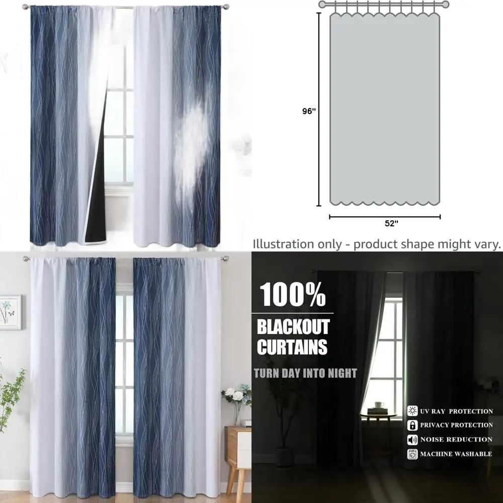 

96 темно-синих и белых изолированных плотные шторы Ombre, ширина 52, комплект из 2 панелей для спальни