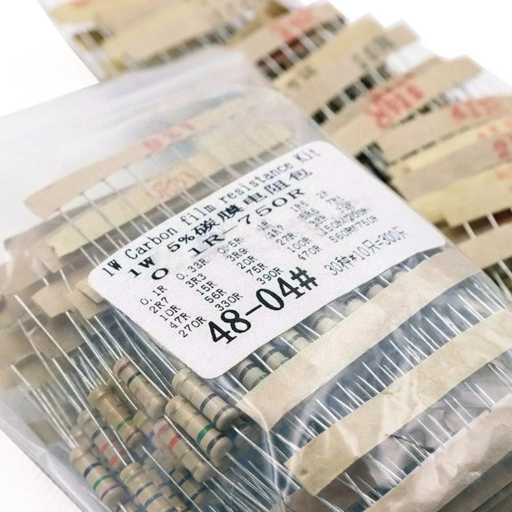 

300Pcs 30 Values 1W Carbon Film Resistor Kit 0 1R to 750R Common Values Assortment for DIY Electronics Projects and Circuit Repa