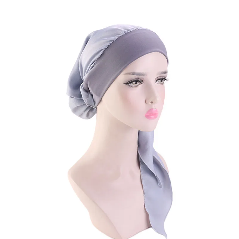 2 TEILE/LOS Frauen Muslimischen Vorgebunden Turban Kappe Kopftuch Hijab Chemo Hut Haarausfall Kopftuch Wrap Strech Bandana Haar Zubehör – Detail 5