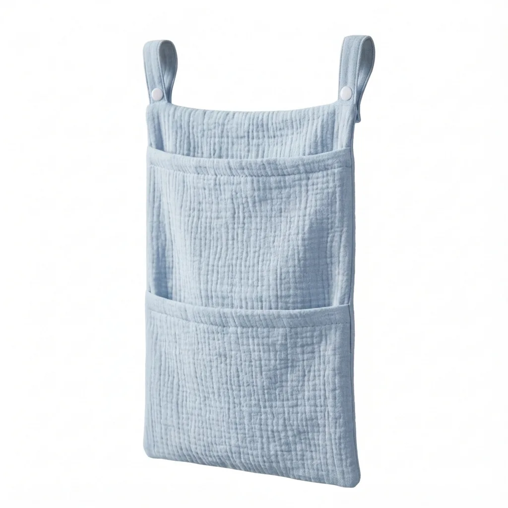 Aufbewahrungstasche für Kinderwagen, Bett-Hängeorganizer, Weiche Musselin-Baumwoll-Gaze Windeltasche, Bettseitentasche, Hängende Aufbewahrungstaschen – Detail 10