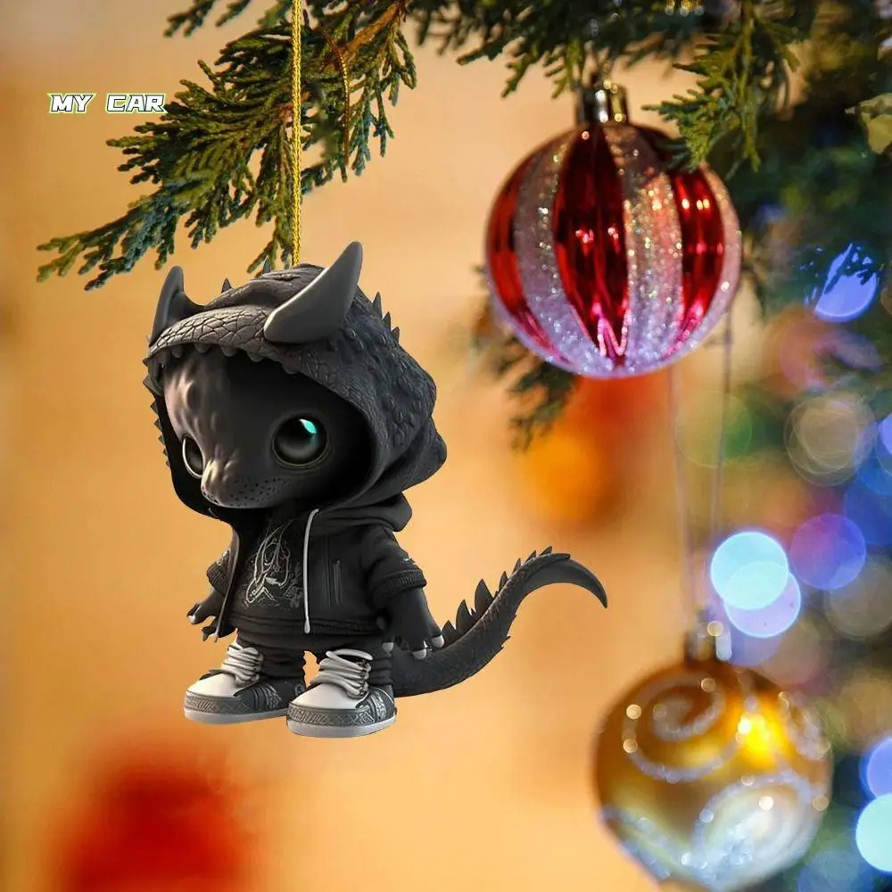 

2D Baby Dinosaurs Christmas Pendant Decorative Cartoon Xmas Flat Dragon Keychain Hangable Acrylic Flying Dragon Car Pendant