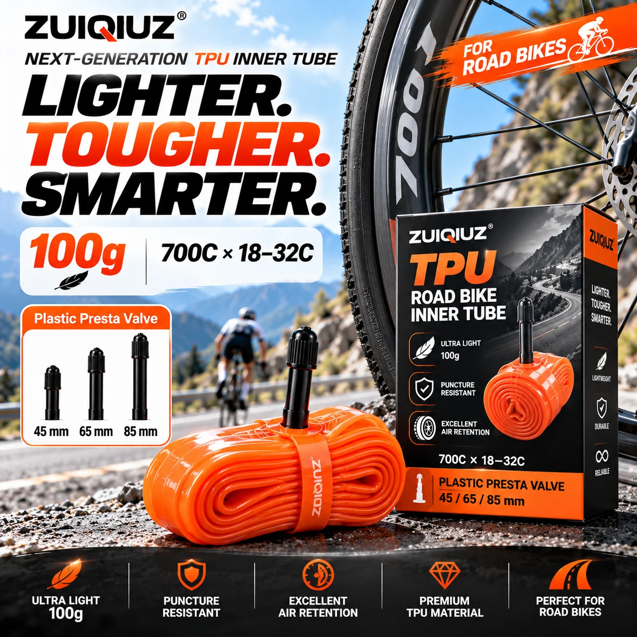 High Quality Tpu Bike Inner Tube 700C x 18 23 25 28 30 32 Ultralight Bike Inner Tube Lightweight Road Bike Inner Tubes