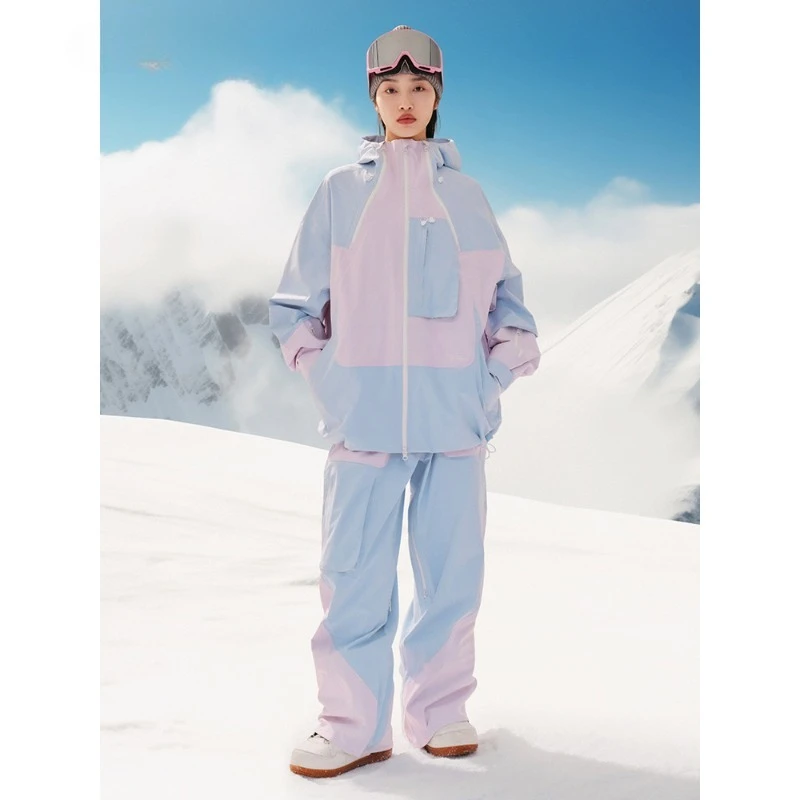 Ski suit women's lightweight waterproof and windproof 3L ski clothes and pants loose cold-proof snow clothes