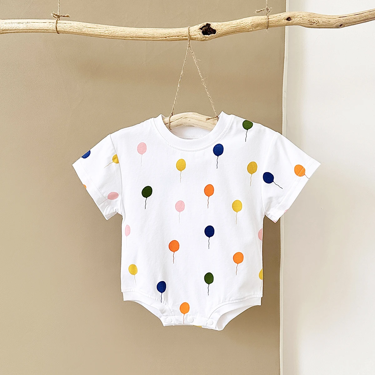 0-18M Newborn Summer Baby Romper Cotton Infant Bodysuit Balloon Print Short Sleeved Jumpsuit Boys Girls Child Clothing