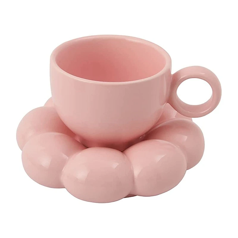 

Flower Coffee Cup & Saucer Set Cute Mug & Saucer Set Ceramic Coffee Cup with Sunflower Saucer Latte Cups 6.7Oz Pink