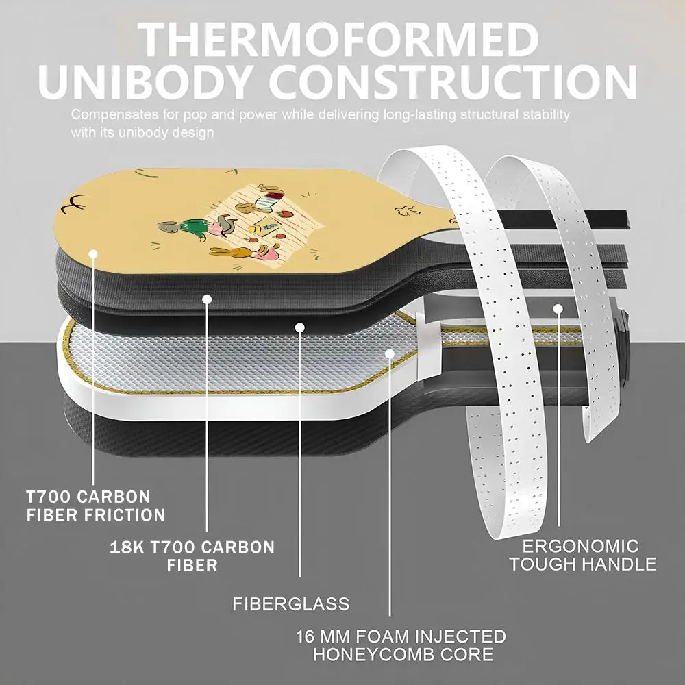 لطيف الحيوان بارك Pickleball مجداف USAPA المعتمدة T700 ألياف الكربون Unibody الحرارية مع 16 مللي متر العسل الأساسية الطاقة والتدبوس