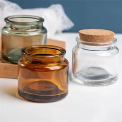 100ml Candle Glass Cups with Wooden Lid Clear Amber Bottle Jars Handmade Creative Dessert Scented Aromatherapy Empty Jars