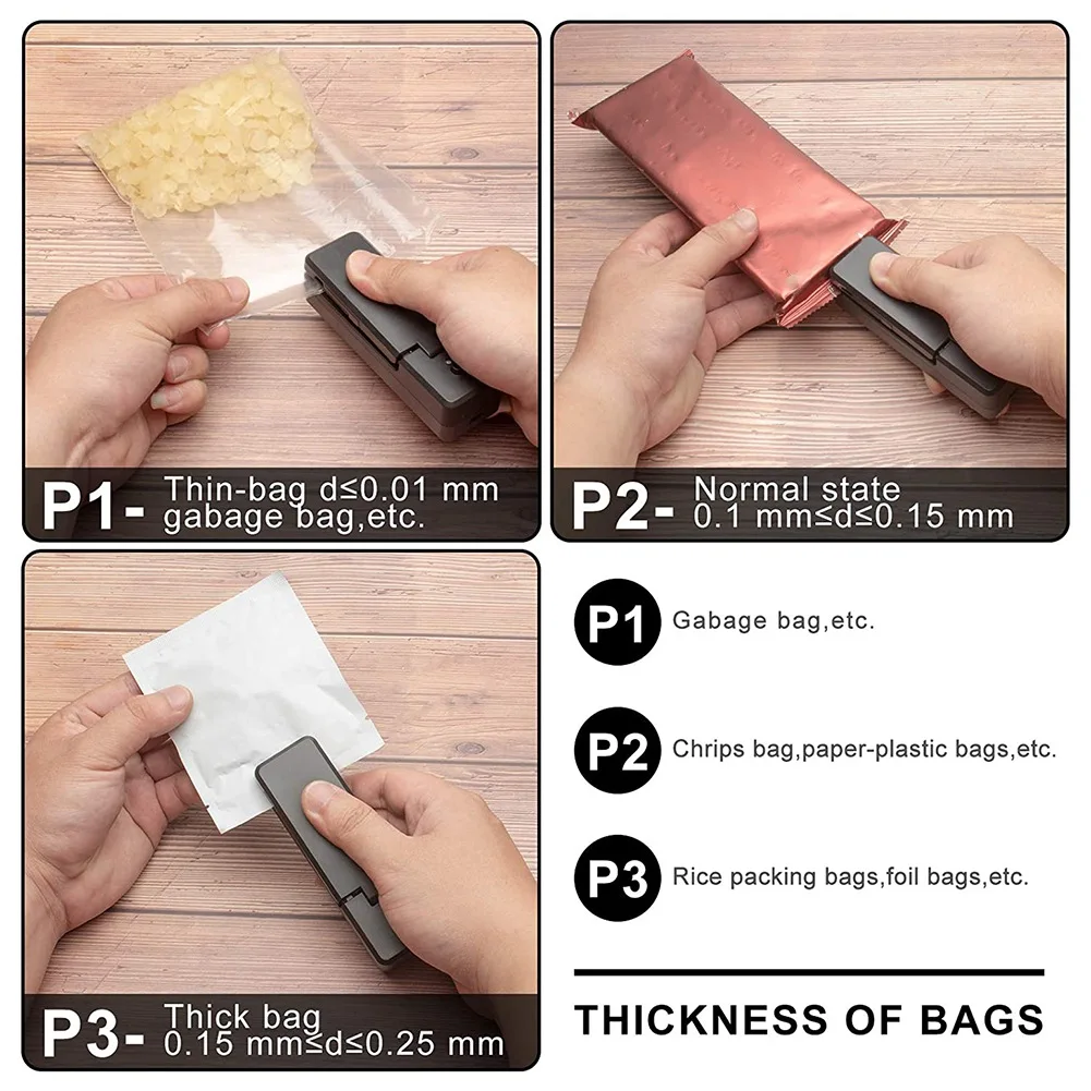 Mini Tas Sealer-2In1 Draagbare Oplaadbare Handheld Vacuüm Heat Sealers & Cutter Voor Plastic Zak Opslag Voedsel 1 Stuks Zwart