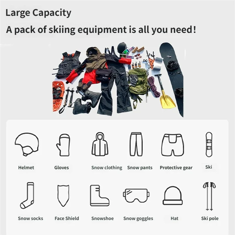 Large Capacity Waterproof Telescopic Ski Gear Bag, Dry-Wet Separation, Multi-Compartment Wheeled Snowboard Storage