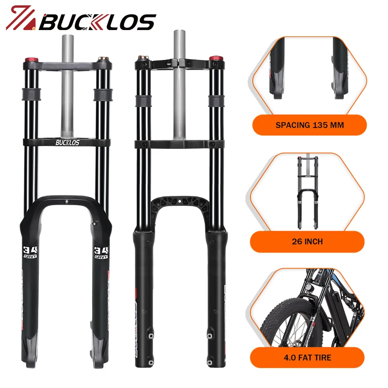 

BUCKLOS 26*4.0 Electric Bicycle Suspension Fork Durable Bike Fat Fork 4.0 Tire E-Bike Forks 9*135mm Snow Beach MTB Bike Forks
