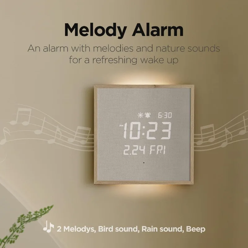 Relógio de parede silencioso com moldura de madeira LED com controle remoto, luz noturna retroiluminada, relógio de parede LED digital moderno com display de alarme de nascer do sol
