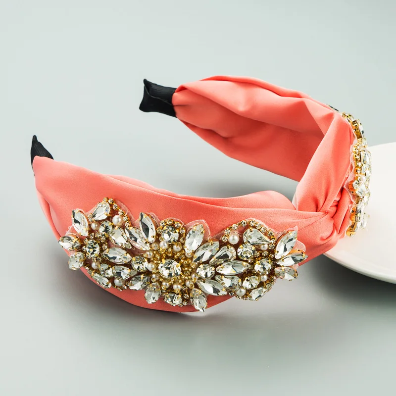 Luxury Baroque Orange Headband Hair Accessories Women Thickened Sponge Embroidery Prom Full Rhinestone Hairband Hair Hoop